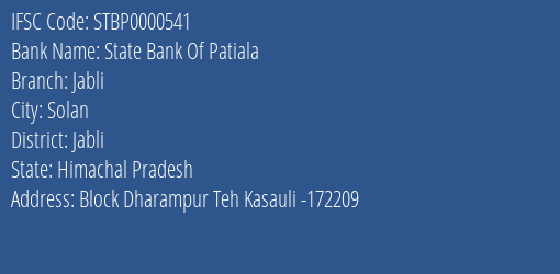 State Bank Of Patiala Jabli Branch Jabli IFSC Code STBP0000541