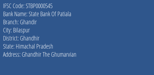State Bank Of Patiala Ghandir Branch Ghandhir IFSC Code STBP0000545