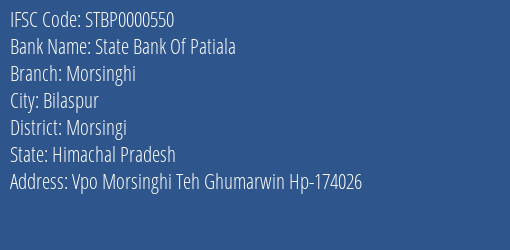 State Bank Of Patiala Morsinghi Branch Morsingi IFSC Code STBP0000550