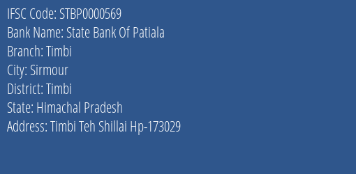 State Bank Of Patiala Timbi Branch Timbi IFSC Code STBP0000569