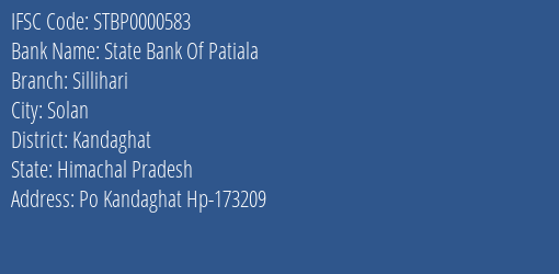 State Bank Of Patiala Sillihari Branch Kandaghat IFSC Code STBP0000583