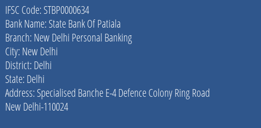 State Bank Of Patiala New Delhi Personal Banking Branch Delhi IFSC Code STBP0000634