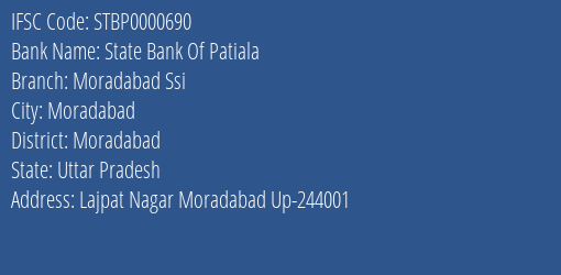 State Bank Of Patiala Moradabad Ssi Branch Moradabad IFSC Code STBP0000690