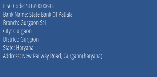 State Bank Of Patiala Gurgaon Ssi Branch Gurgaon IFSC Code STBP0000693