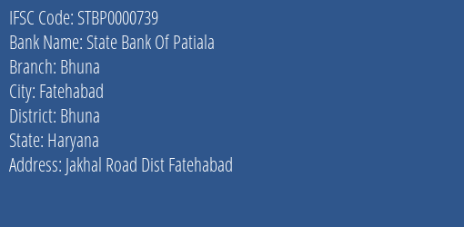 State Bank Of Patiala Bhuna Branch Bhuna IFSC Code STBP0000739