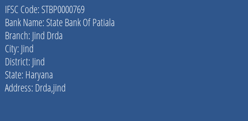 State Bank Of Patiala Jind Drda Branch Jind IFSC Code STBP0000769