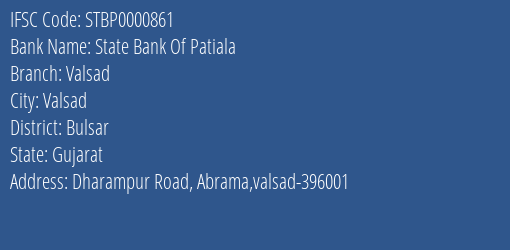 State Bank Of Patiala Valsad Branch Bulsar IFSC Code STBP0000861