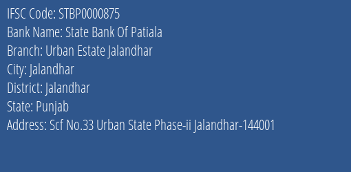 State Bank Of Patiala Urban Estate Jalandhar Branch IFSC Code