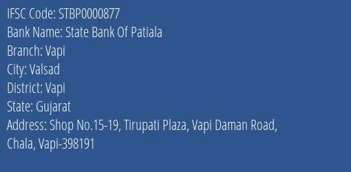 State Bank Of Patiala Vapi Branch Vapi IFSC Code STBP0000877