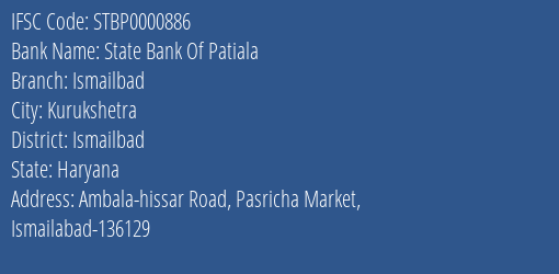 State Bank Of Patiala Ismailbad Branch Ismailbad IFSC Code STBP0000886
