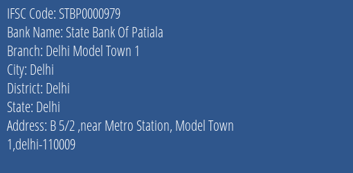 State Bank Of Patiala Delhi Model Town 1 Branch Delhi IFSC Code STBP0000979