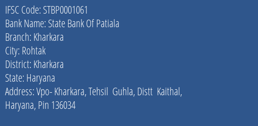 State Bank Of Patiala Kharkara Branch Kharkara IFSC Code STBP0001061