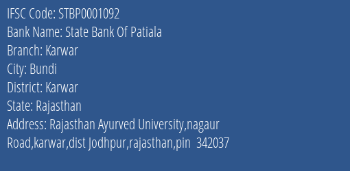 State Bank Of Patiala Karwar Branch Karwar IFSC Code STBP0001092