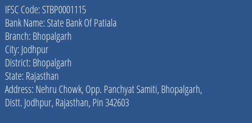 State Bank Of Patiala Bhopalgarh Branch Bhopalgarh IFSC Code STBP0001115