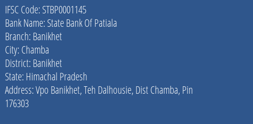 State Bank Of Patiala Banikhet Branch Banikhet IFSC Code STBP0001145