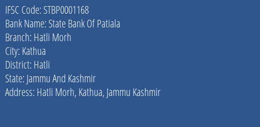 State Bank Of Patiala Hatli Morh Branch Hatli IFSC Code STBP0001168