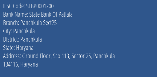 State Bank Of Patiala Panchkula Sect25 Branch, Branch Code 001200 & IFSC Code STBP0001200