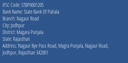 State Bank Of Patiala Nagaur Road Branch Magara Punjala IFSC Code STBP0001205