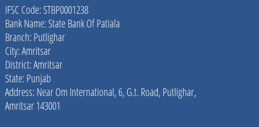 State Bank Of Patiala Putlighar Branch, Branch Code 001238 & IFSC Code STBP0001238