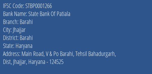 State Bank Of Patiala Barahi Branch Barahi IFSC Code STBP0001266