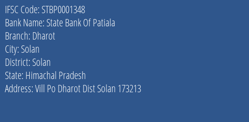 State Bank Of Patiala Dharot Branch Solan IFSC Code STBP0001348