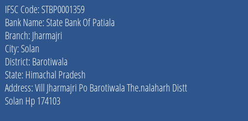 State Bank Of Patiala Jharmajri Branch Barotiwala IFSC Code STBP0001359