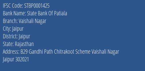 State Bank Of Patiala Vaishali Nagar Branch Jaipur IFSC Code STBP0001425
