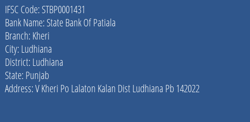 State Bank Of Patiala Kheri Branch Ludhiana IFSC Code STBP0001431