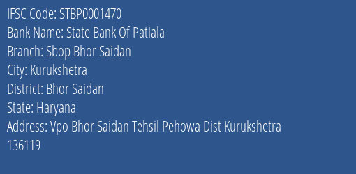 State Bank Of Patiala Sbop Bhor Saidan Branch, Branch Code 001470 & IFSC Code Stbp0001470