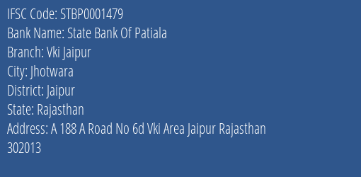 State Bank Of Patiala Vki Jaipur Branch Jaipur IFSC Code STBP0001479