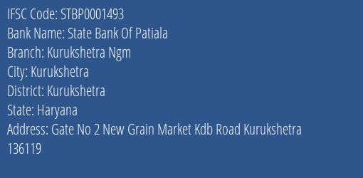 State Bank Of Patiala Kurukshetra Ngm Branch Kurukshetra IFSC Code STBP0001493