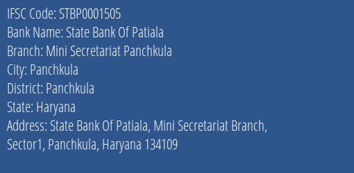 State Bank Of Patiala Mini Secretariat Panchkula Branch IFSC Code