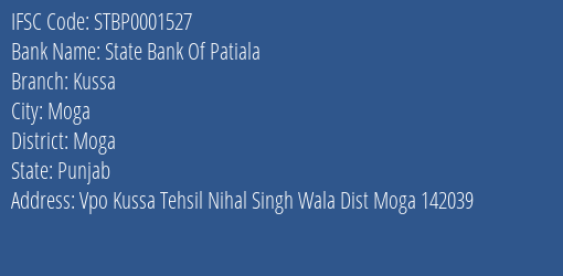 State Bank Of Patiala Kussa Branch, Branch Code 001527 & IFSC Code STBP0001527