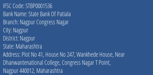 State Bank Of Patiala Nagpur Congress Nagar Branch IFSC Code