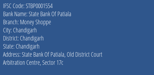 State Bank Of Patiala Money Shoppe Branch, Branch Code 001554 & IFSC Code STBP0001554