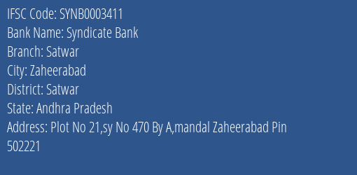 Syndicate Bank Satwar Branch Satwar IFSC Code SYNB0003411