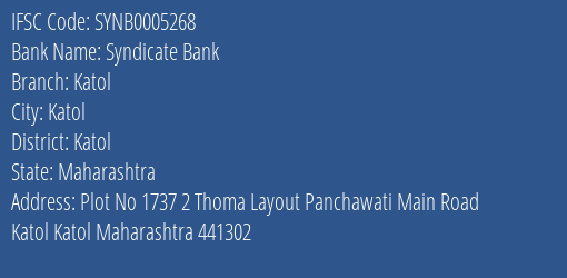 Syndicate Bank Katol Branch Katol IFSC Code SYNB0005268