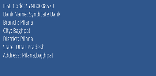 Syndicate Bank Pilana Branch Pilana IFSC Code SYNB0008570