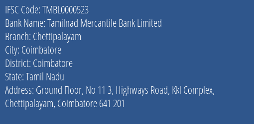 Tamilnad Mercantile Bank Limited Chettipalayam Branch IFSC Code