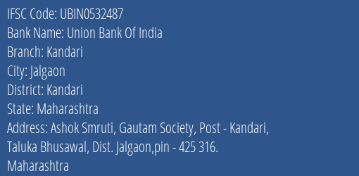 Union Bank Of India Kandari Branch Kandari IFSC Code UBIN0532487