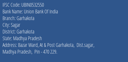 Union Bank Of India Garhakota Branch IFSC Code