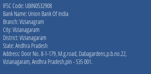 Union Bank Of India Vizianagram Branch Vizianagaram IFSC Code UBIN0532908