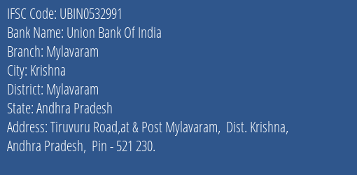 Union Bank Of India Mylavaram Branch Mylavaram IFSC Code UBIN0532991