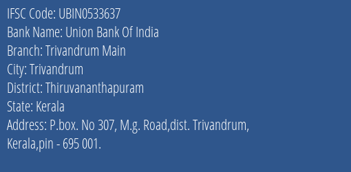 Union Bank Of India Trivandrum Main Branch IFSC Code