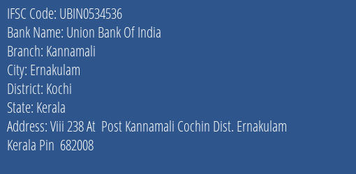 Union Bank Of India Kannamali Branch IFSC Code