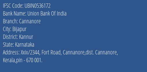 Union Bank Of India Cannanore Branch IFSC Code