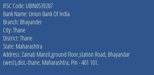 Union Bank Of India Bhayander Branch Thane IFSC Code UBIN0539287