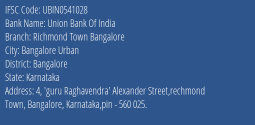 Union Bank Of India Richmond Town Bangalore Branch IFSC Code