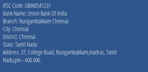 Union Bank Of India Nungambakkam Chennai Branch IFSC Code