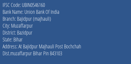 Union Bank Of India Bajidpur Majhauli Branch Bazidpur IFSC Code UBIN0546160